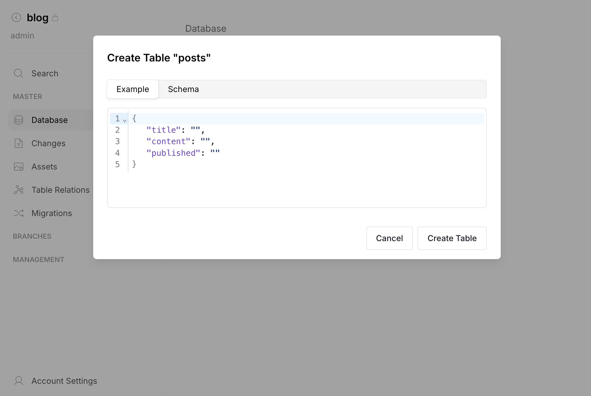 Create Table review — Example data preview